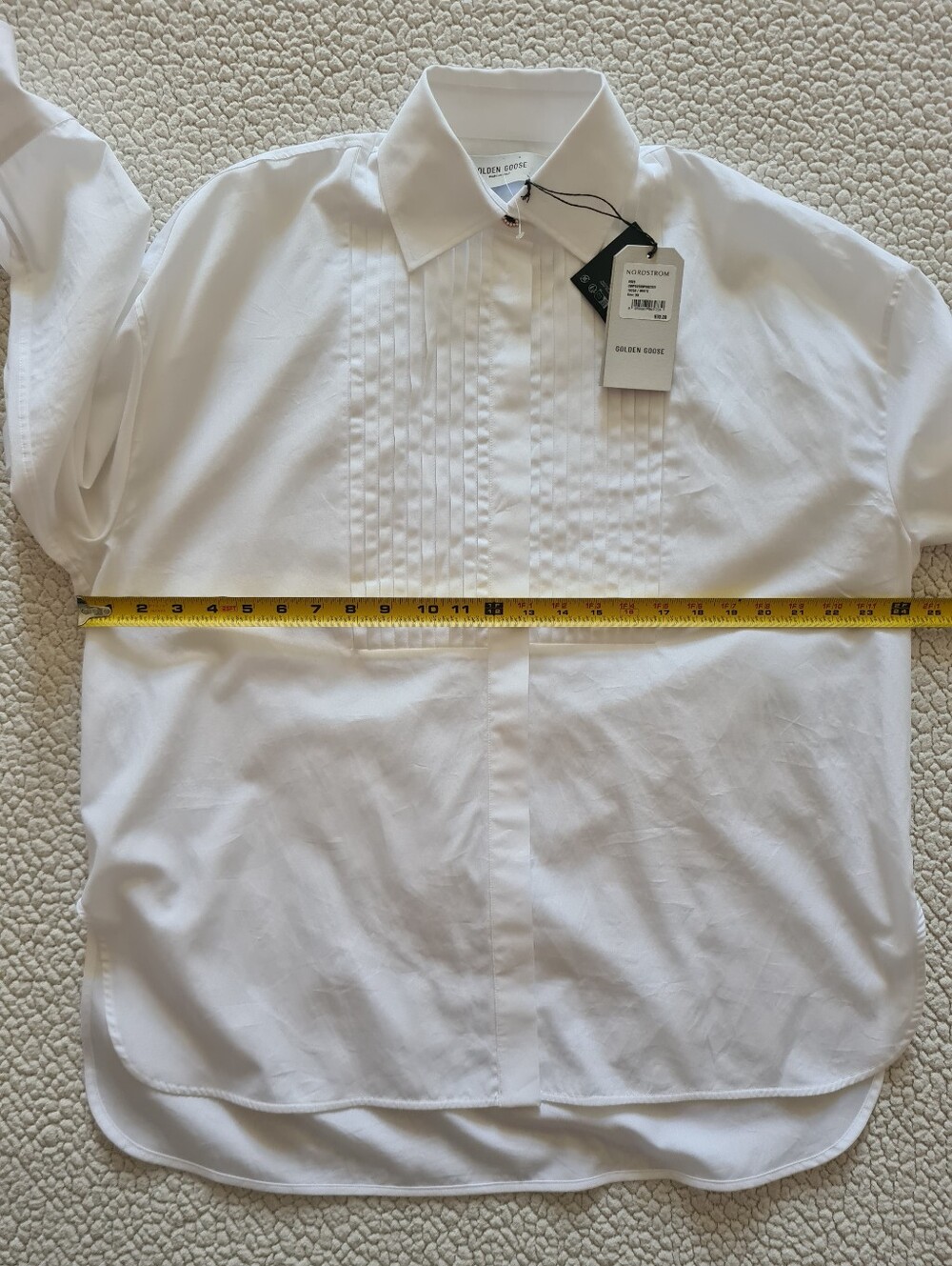 GOLDEN GOOSE Pintuck Bib Oversized Cotton Button-Up Shirt White XS Org $750 - Picture 14 of 16